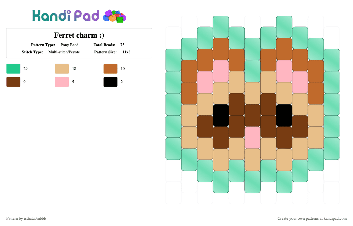Ferret charm :) - Pony Bead Pattern by isthatz0mbbb on Kandi Pad - teal,beige,ferret,cute,charm,brown,animal,keychain