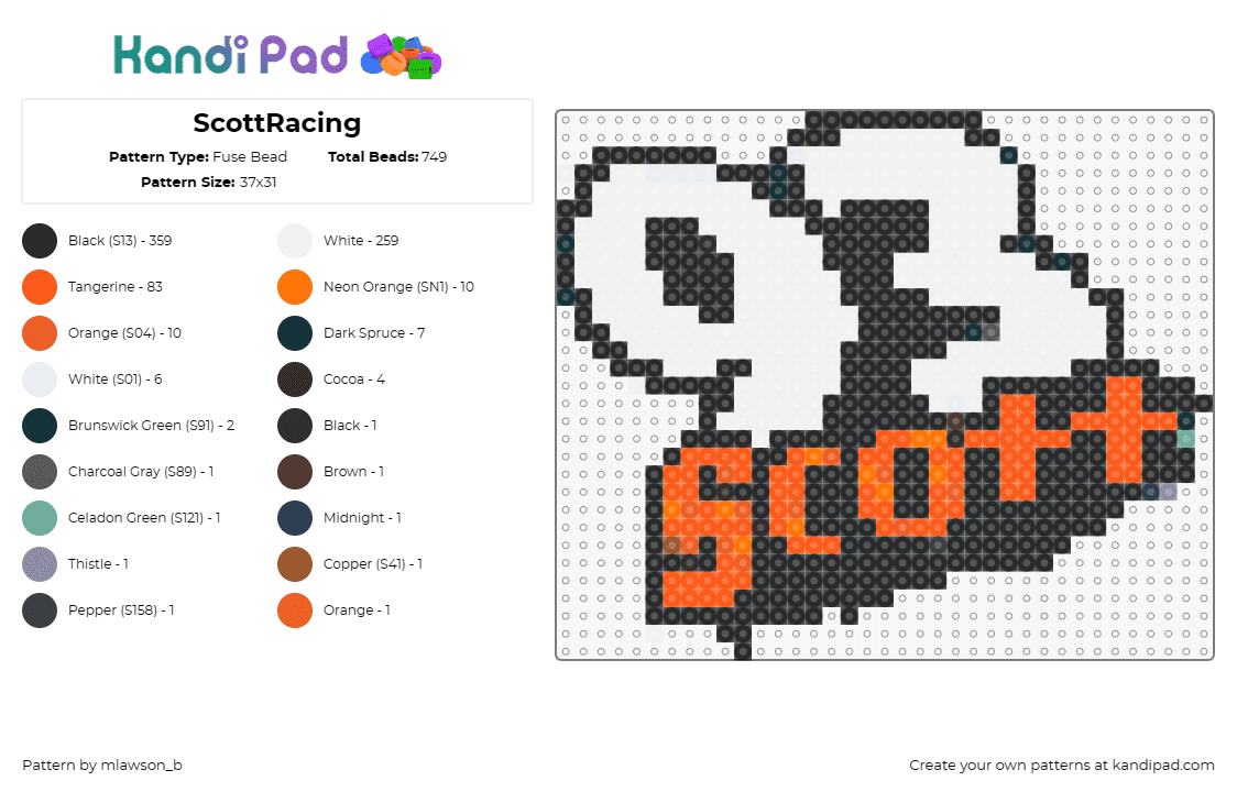 ScottRacing - Fuse Bead Pattern by mlawson_b on Kandi Pad - racing,speed,motorsport,helmet,orange,black,white,gray