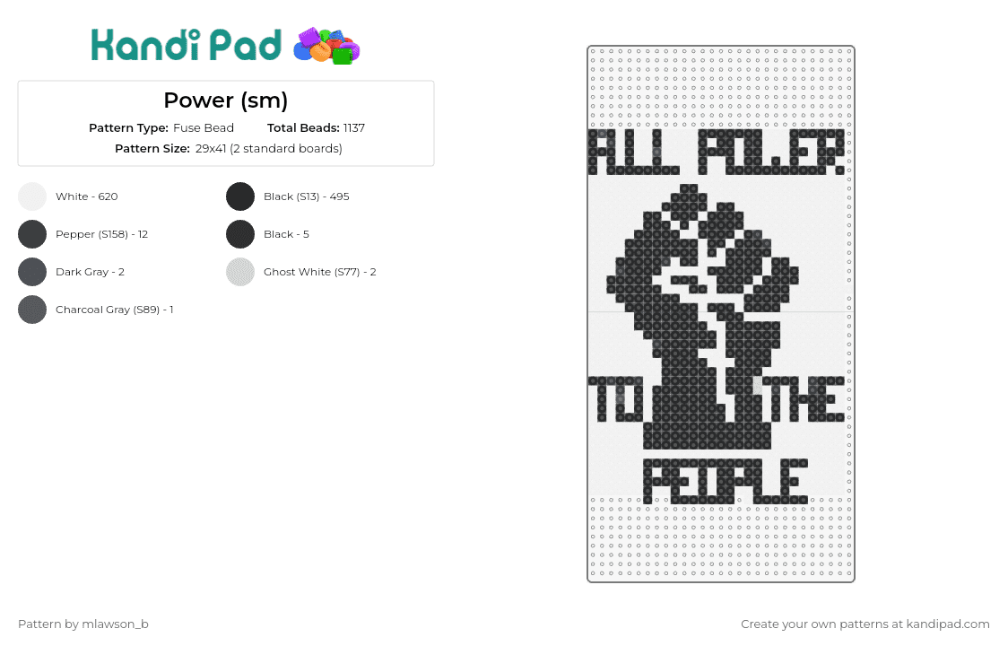 Power (sm) - Fuse Bead Pattern by mlawson_b on Kandi Pad - power to the people,fist,poster,empowerment,statement,iconic,solidarity,black