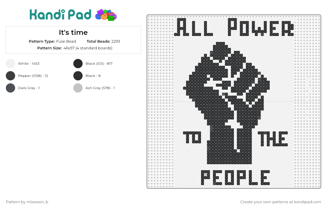 It\'s time - Fuse Bead Pattern by mlawson_b on Kandi Pad - power,fist,sign,unity,strength,raised hand,contrast,visual statement,grayscale