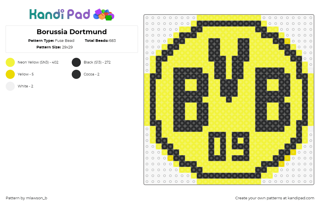 Borussia Dortmund - Fuse Bead Pattern by mlawson_b on Kandi Pad - borussia dortmund,futbol,soccer,bundesliga,emblem,sports,team,logo,yellow,black