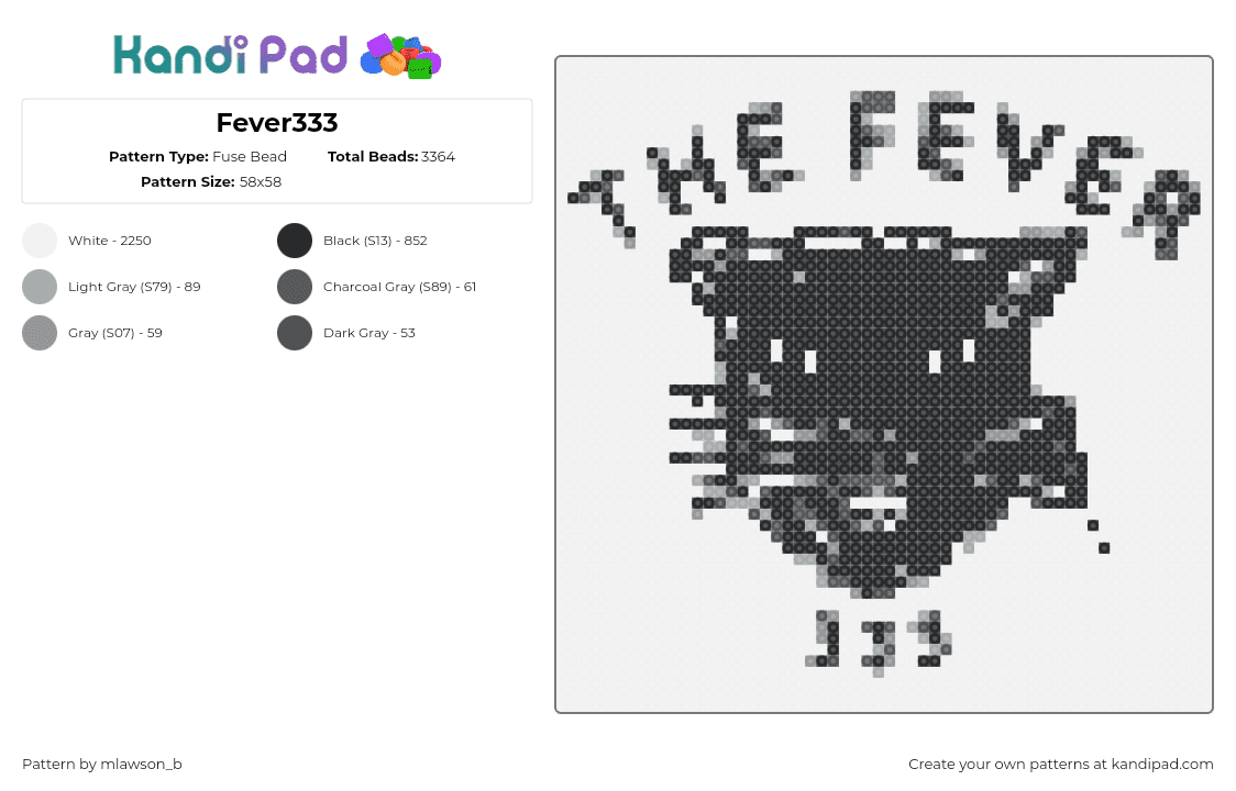 Fever333 - Fuse Bead Pattern by mlawson_b on Kandi Pad - panther,animal,music,expressive,bold,impactful,black,gray,white