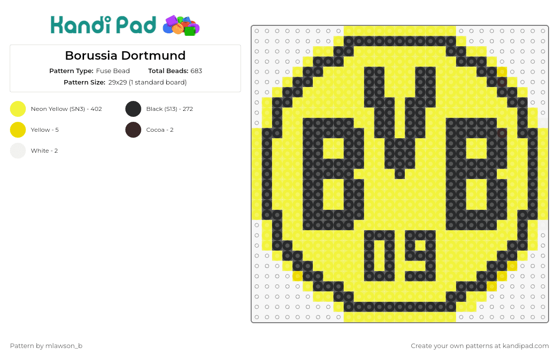 Borussia Dortmund - Fuse Bead Pattern by mlawson_b on Kandi Pad - borussia dortmund,futbol,soccer,bundesliga,emblem,sports,team,logo,yellow,black