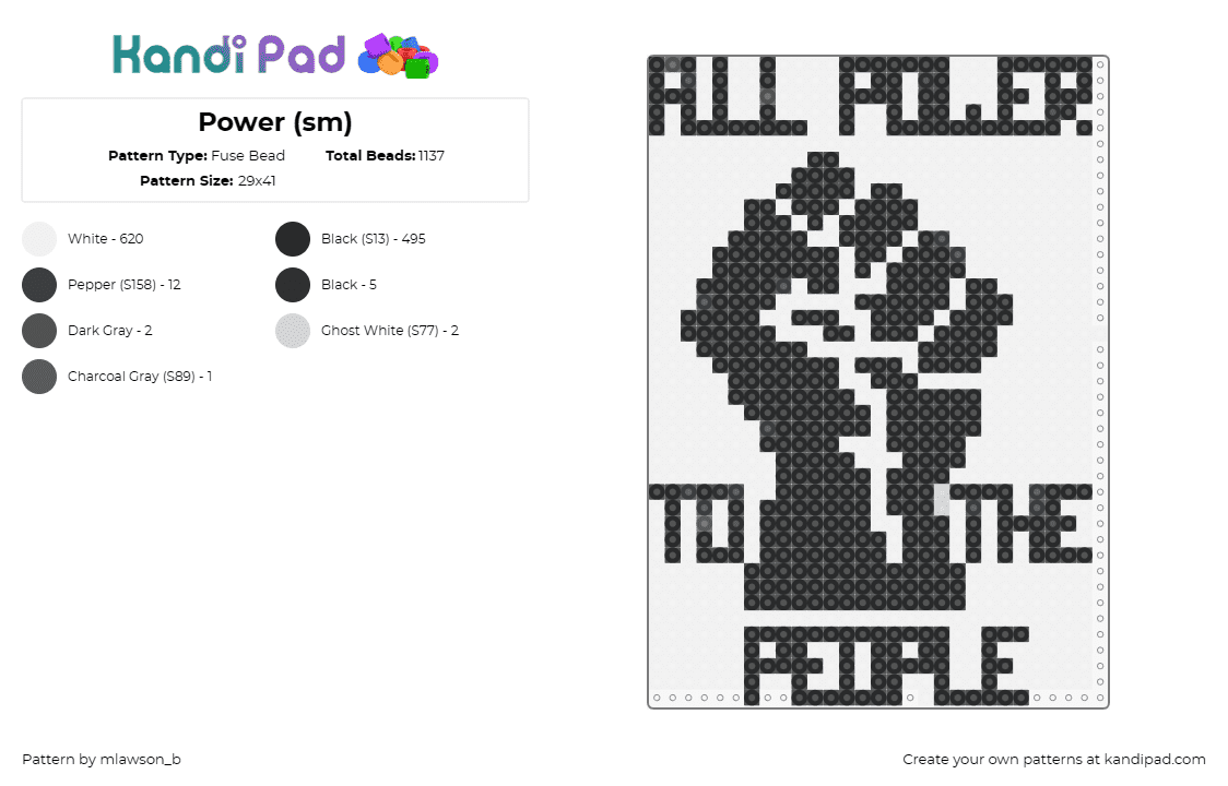 Power (sm) - Fuse Bead Pattern by mlawson_b on Kandi Pad - power to the people,fist,poster,empowerment,statement,solidarity,black