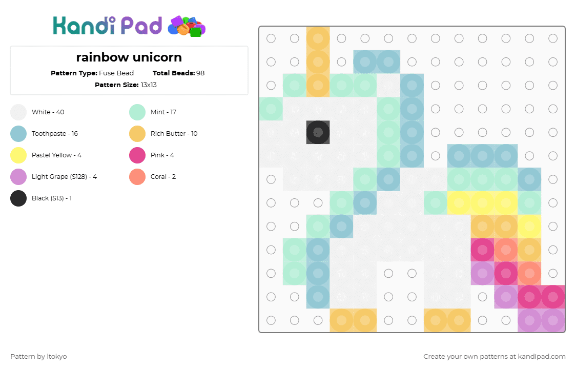 rainbow unicorn - Fuse Bead Pattern by ltokyo on Kandi Pad - yellow,light blue