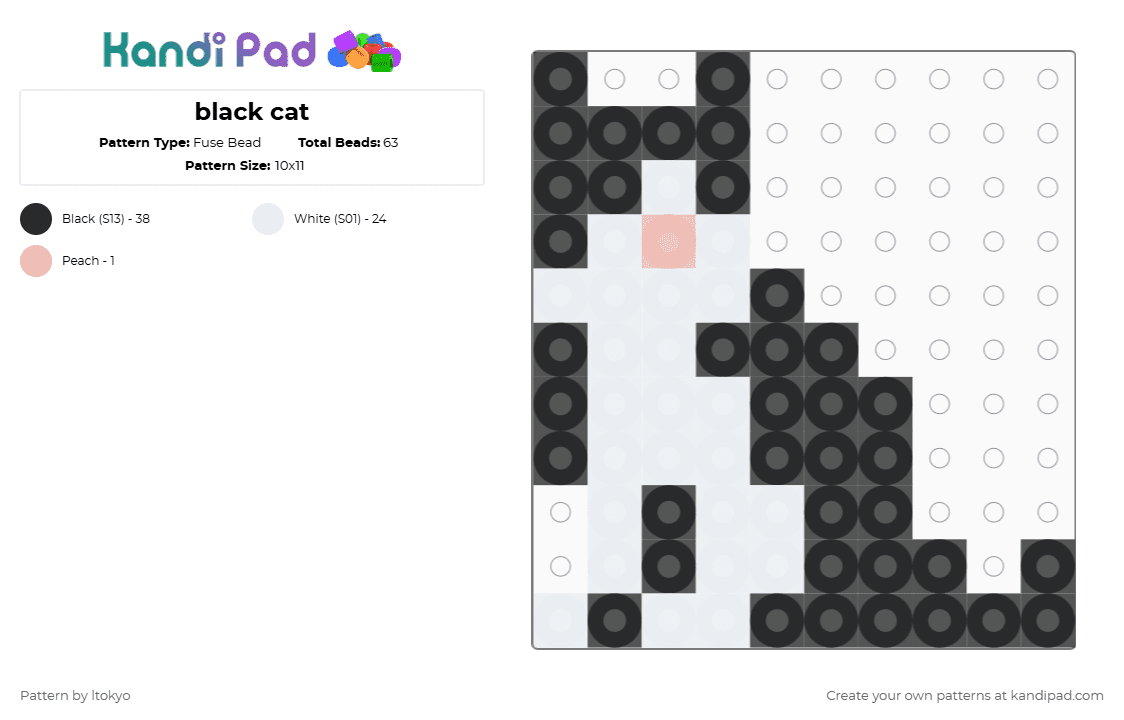 black cat - Fuse Bead Pattern by ltokyo on Kandi Pad - white