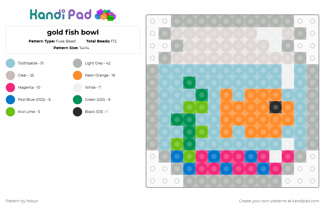 gold fish bowl - Fuse Bead Pattern by ltokyo on Kandi Pad - beige,light blue