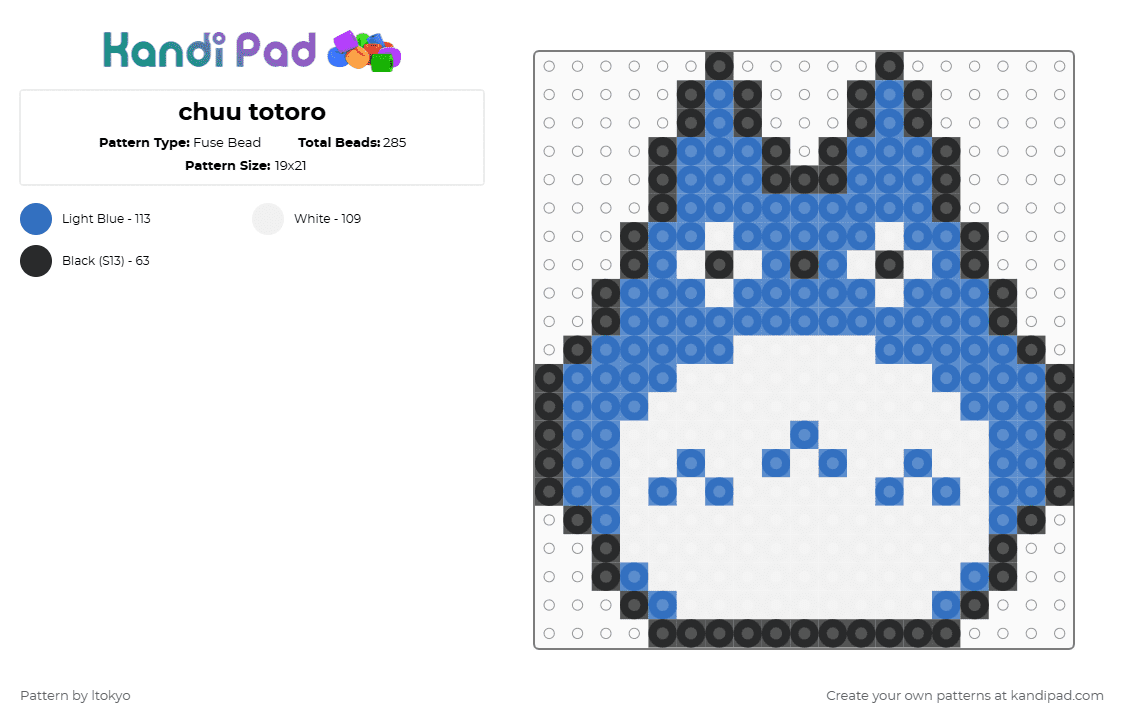 chuu totoro - Fuse Bead Pattern by ltokyo on Kandi Pad - blue,white