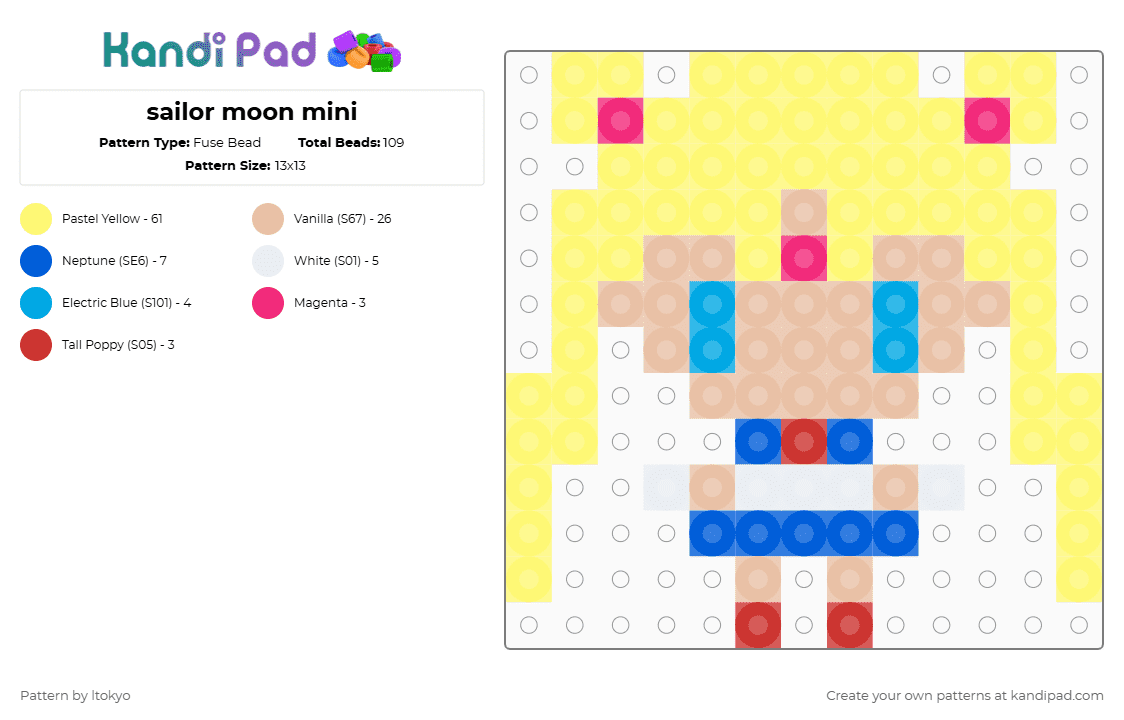sailor moon mini - Fuse Bead Pattern by ltokyo on Kandi Pad - yellow,beige,sailor moon,sailormoon,usagi