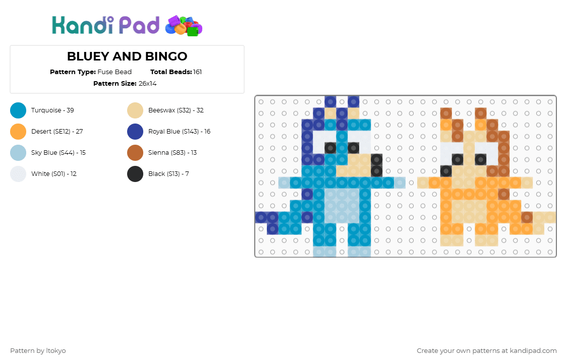 BLUEY AND BINGO - Fuse Bead Pattern by ltokyo on Kandi Pad - light blue,beige,orange