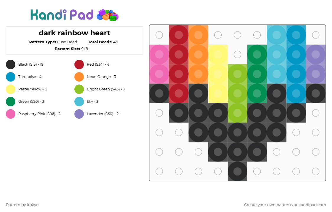 dark rainbow heart - Fuse Bead Pattern by ltokyo on Kandi Pad - green,light blue