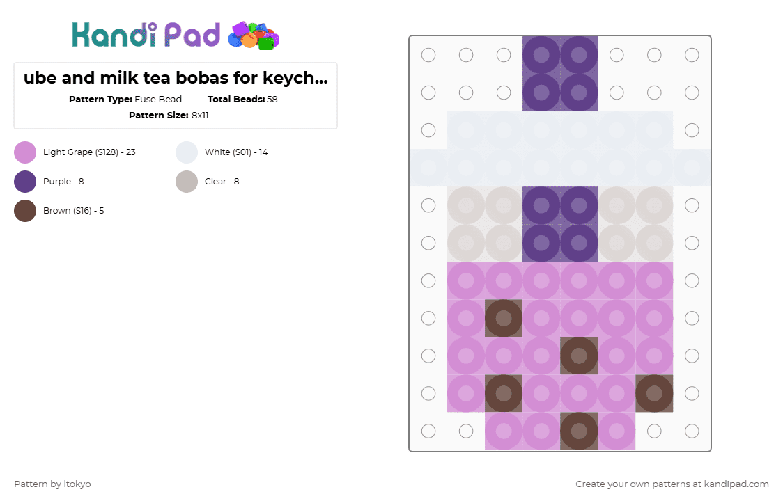 ube tea boba for keychains - Fuse Bead Pattern by ltokyo on Kandi Pad - pink