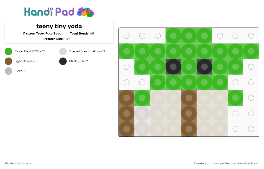 teeny tiny yoda - Fuse Bead Pattern by ltokyo on Kandi Pad - green