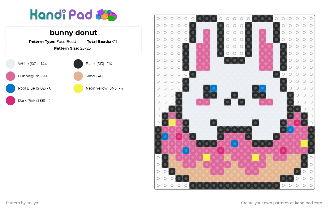 bunny donut - Fuse Bead Pattern by ltokyo on Kandi Pad - white,pink,beige