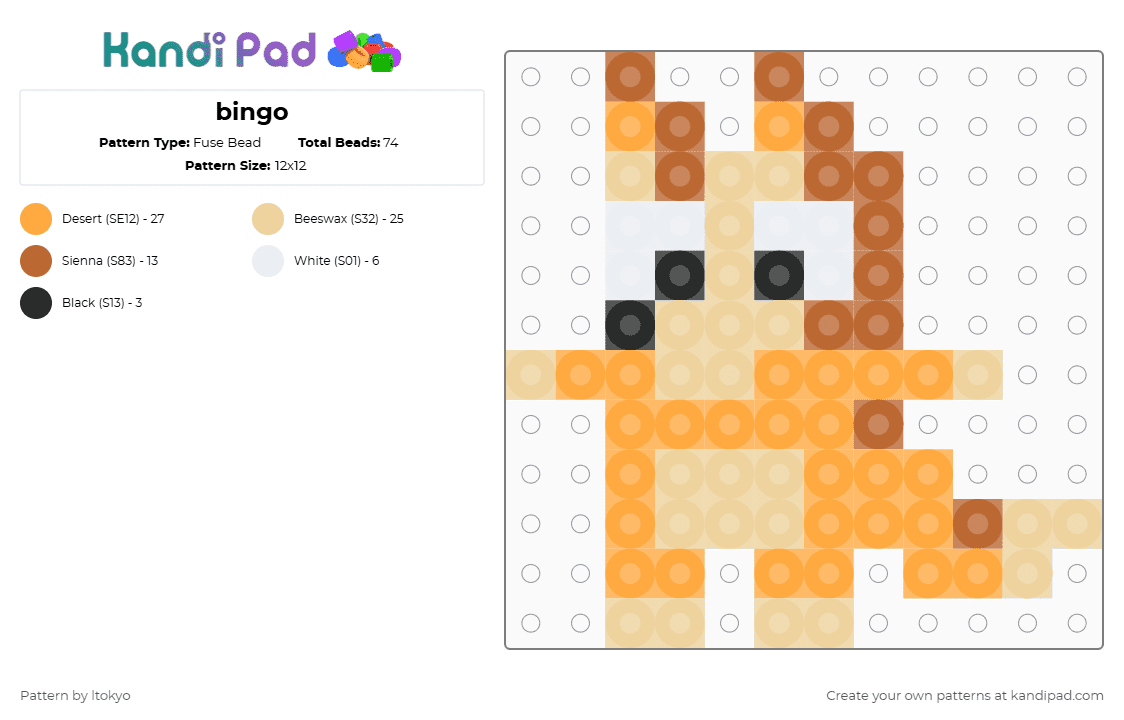 bingo - Fuse Bead Pattern by ltokyo on Kandi Pad - beige,orange