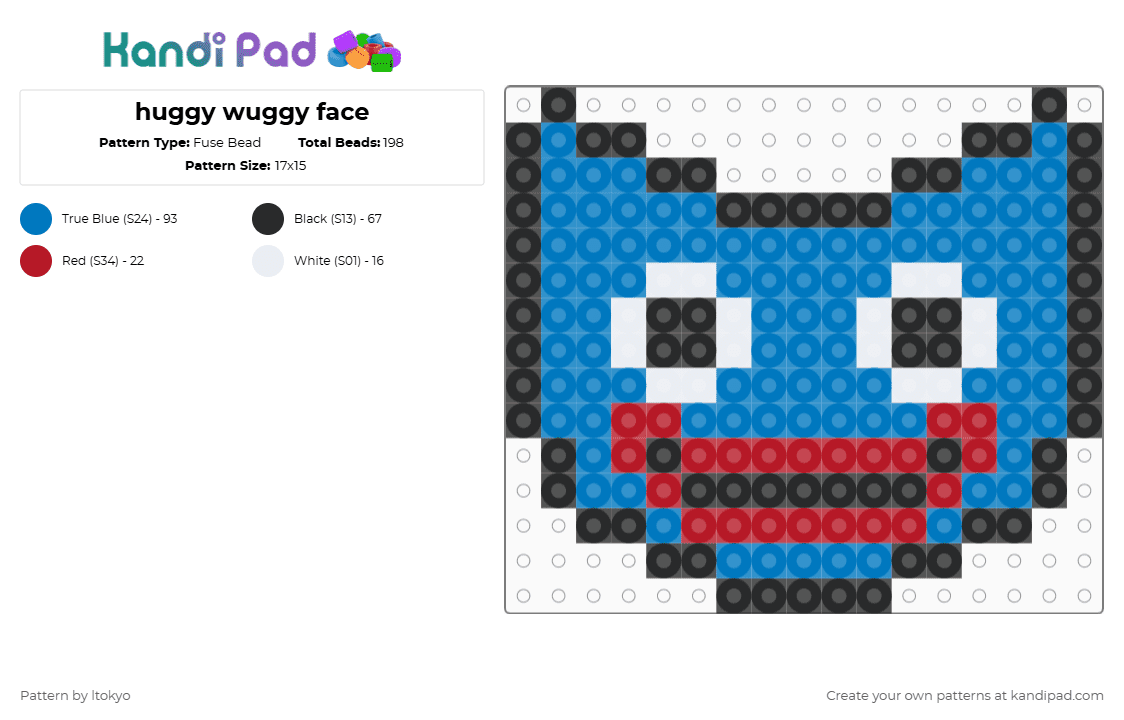 huggy wuggy face - Fuse Bead Pattern by ltokyo on Kandi Pad - blue