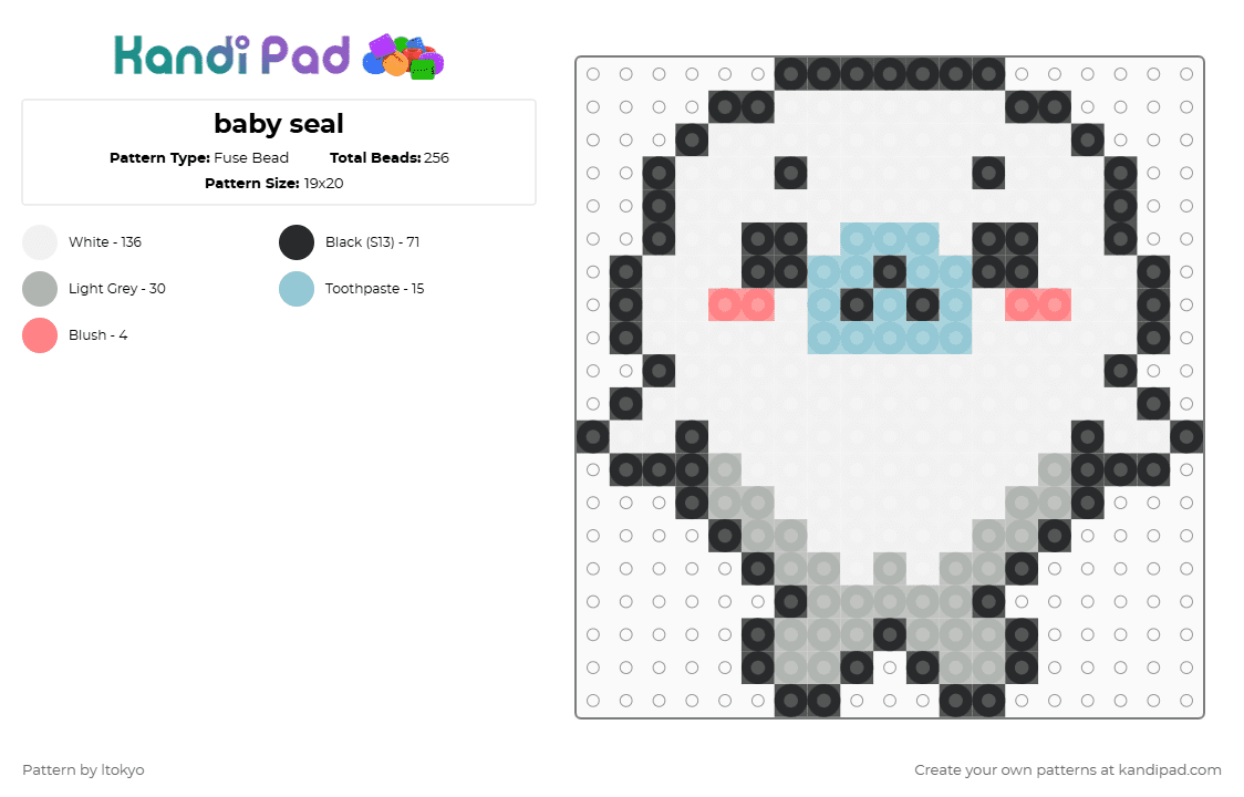 baby seal - Fuse Bead Pattern by ltokyo on Kandi Pad - white,beige