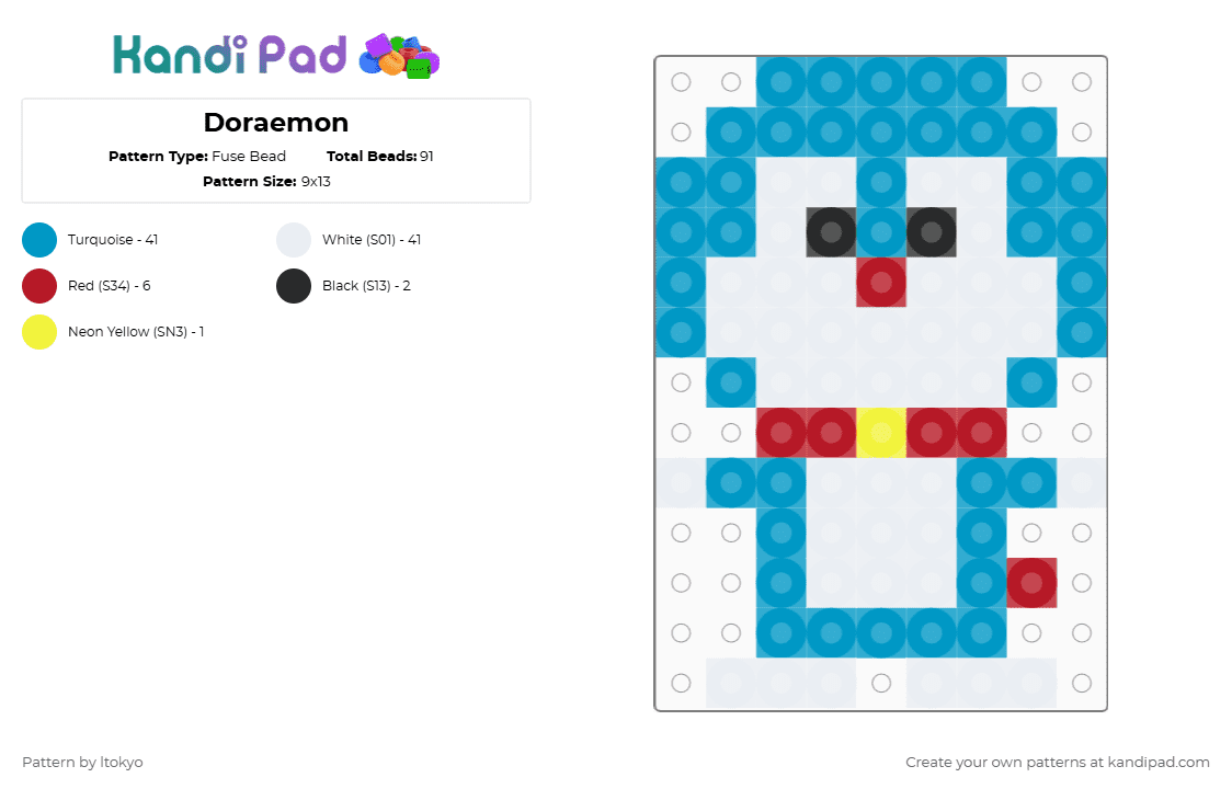 Doraemon - Fuse Bead Pattern by ltokyo on Kandi Pad - light blue