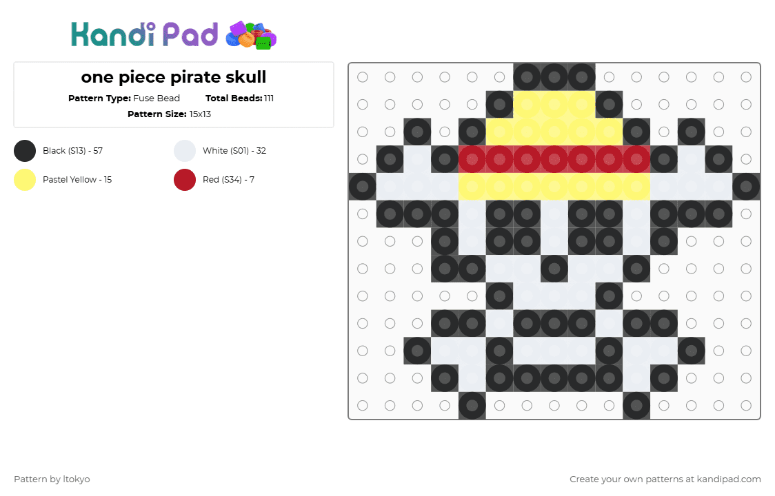 one piece pirate skull - Fuse Bead Pattern by ltokyo on Kandi Pad - white,yellow,red