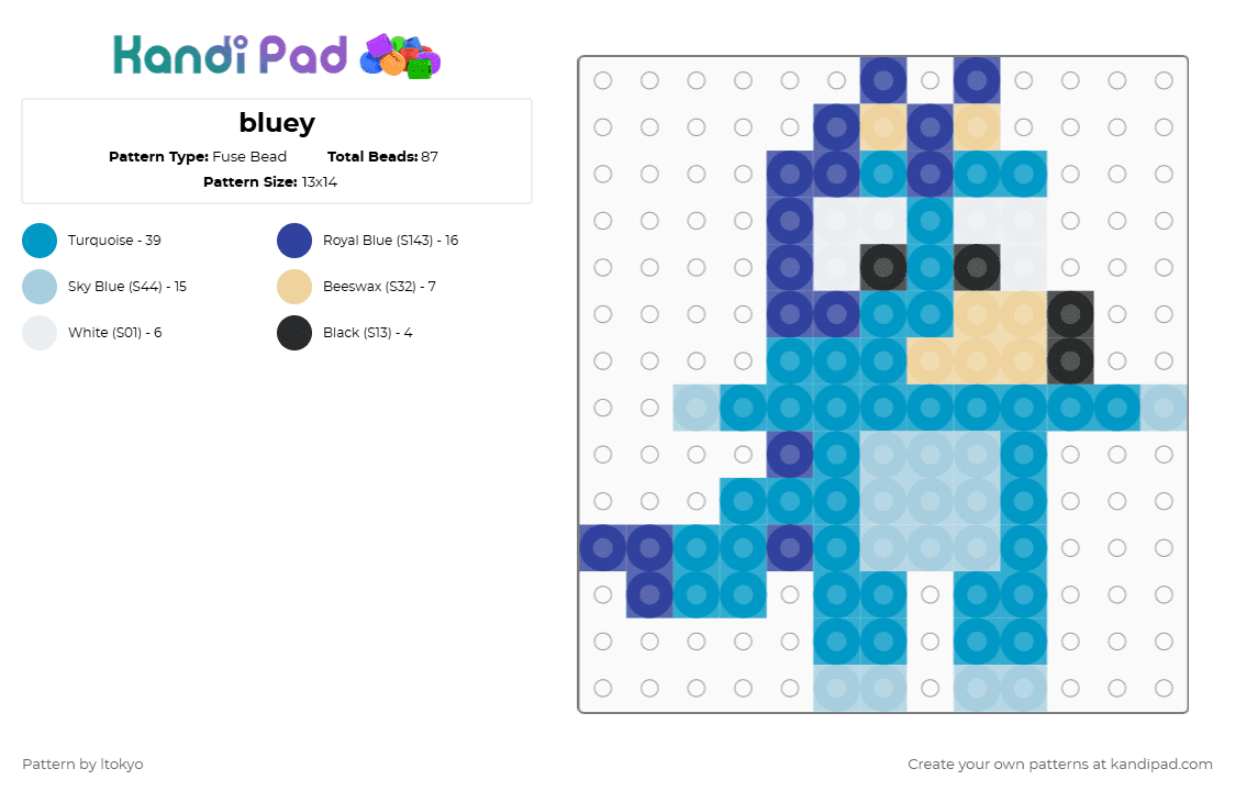 bluey - Fuse Bead Pattern by ltokyo on Kandi Pad - light blue