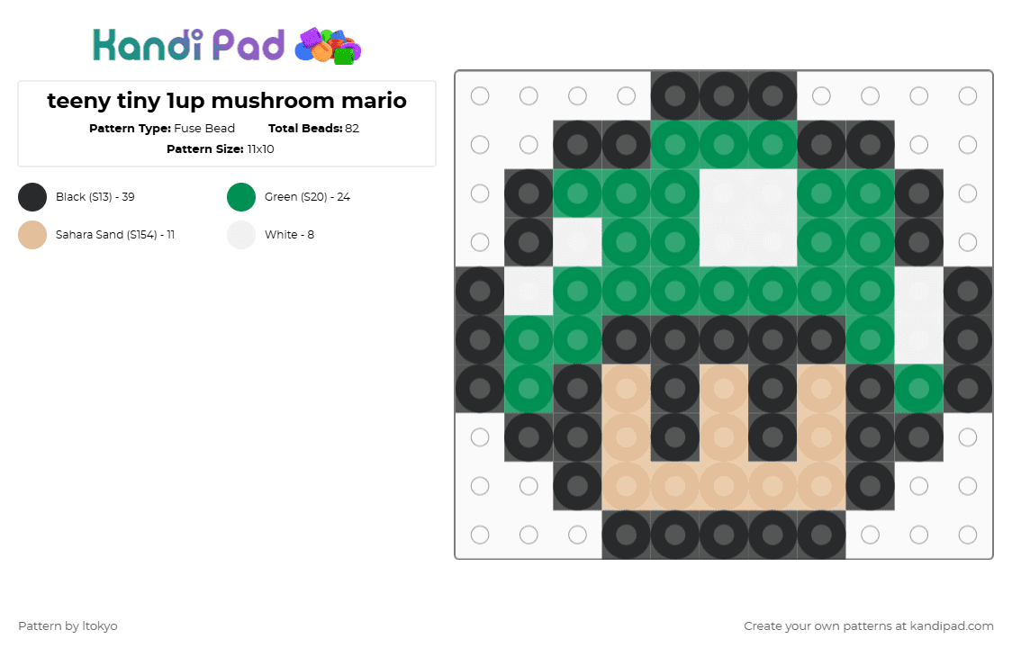 teeny tiny 1up mushroom mario - Fuse Bead Pattern by ltokyo on Kandi Pad - beige, green