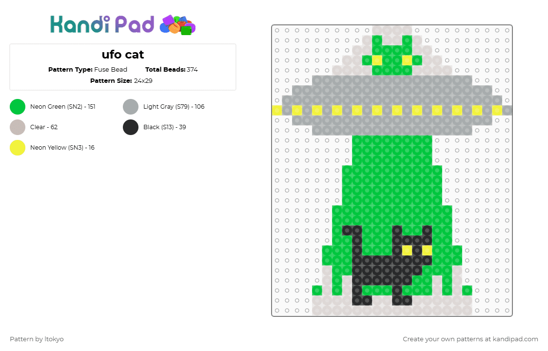 ufo cat - Fuse Bead Pattern by ltokyo on Kandi Pad - green,gray