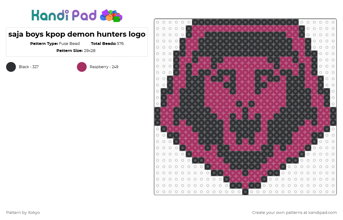 saja boys kpop demon hunters logo - Fuse Bead Pattern by ltokyo on Kandi Pad - black,pink
