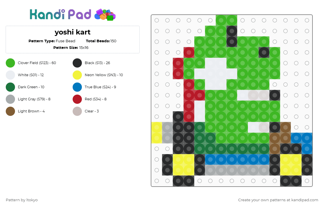 yoshi kart - Fuse Bead Pattern by ltokyo on Kandi Pad - green