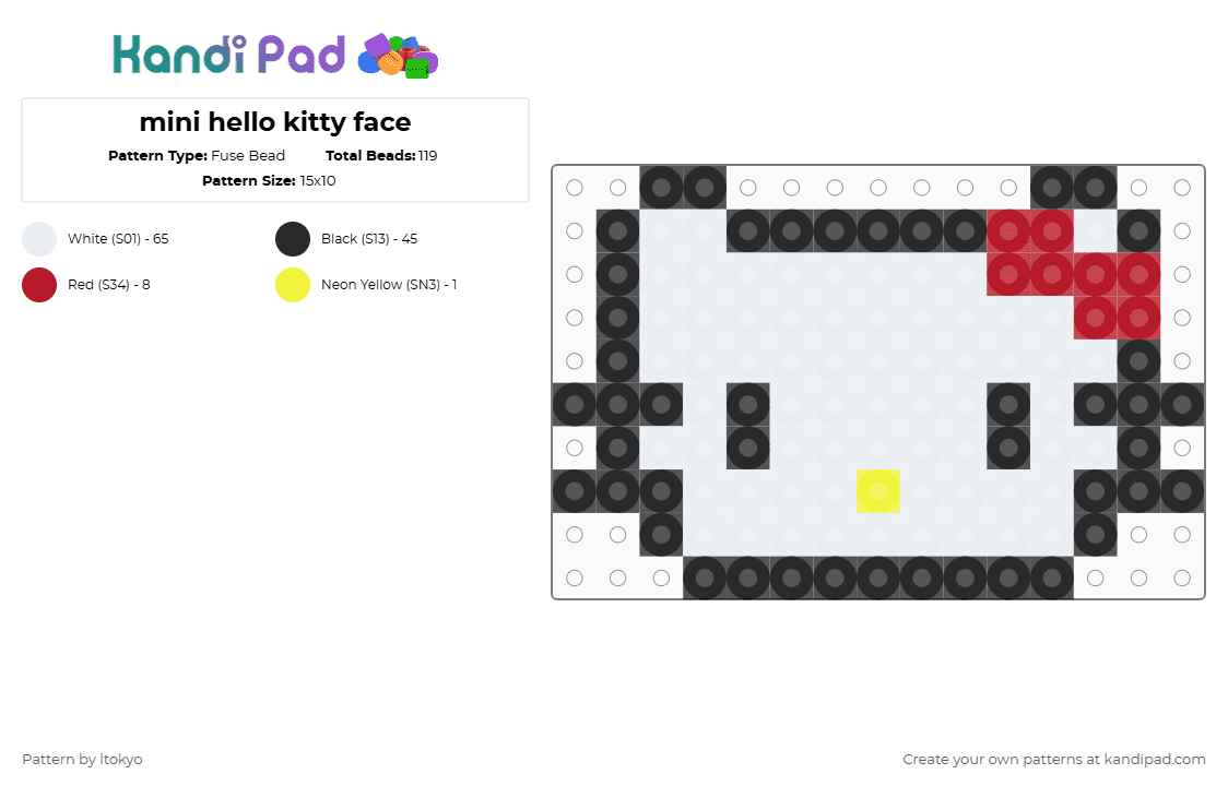 mini hello kitty face - Fuse Bead Pattern by ltokyo on Kandi Pad - white,red