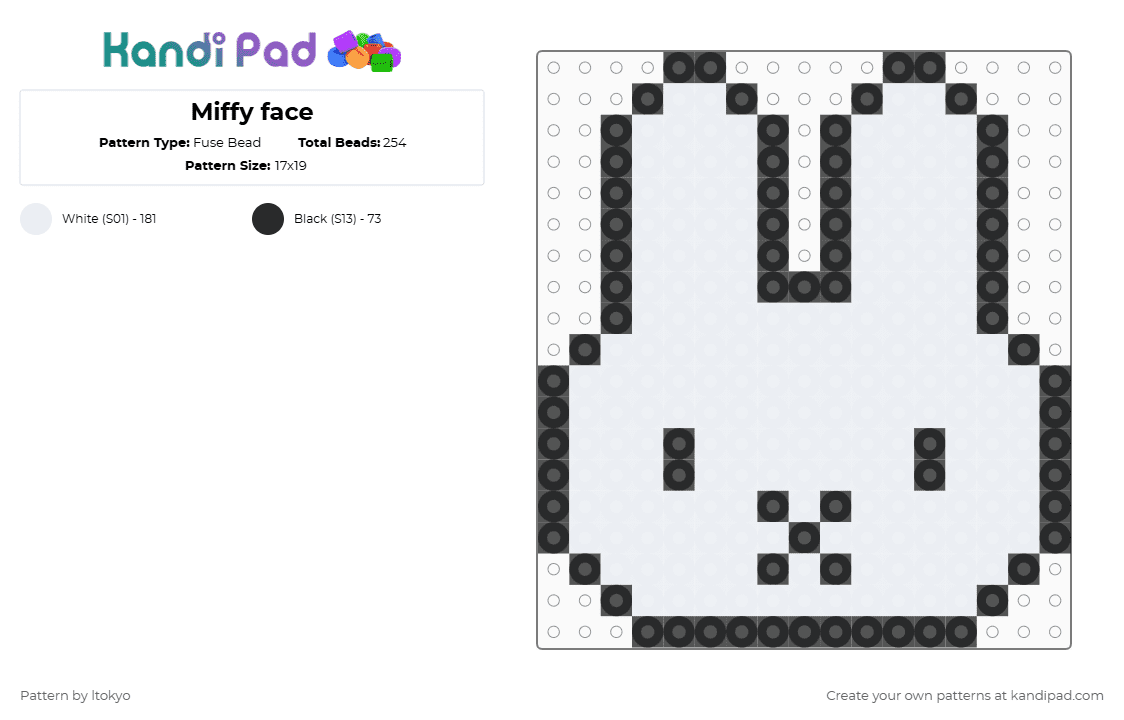 Miffy face - Fuse Bead Pattern by ltokyo on Kandi Pad - white,black