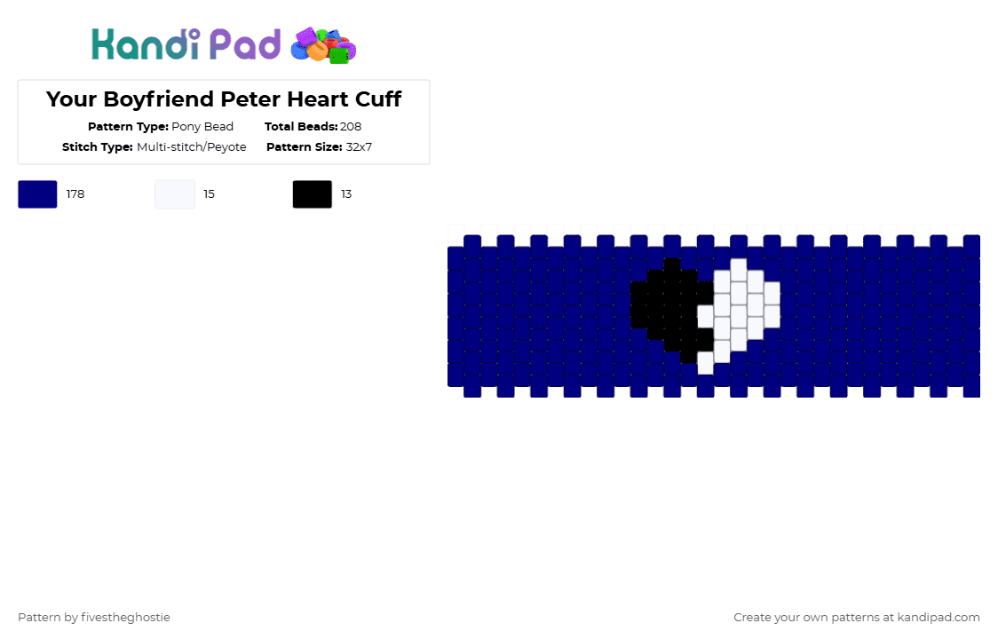 Your Boyfriend Peter Heart Cuff - Pony Bead Pattern by fivestheghostie on Kandi Pad - purple,yourboyfriend,ybg,ybf,visualnovel,yourboyfriendpeter,peterdunbar,yb