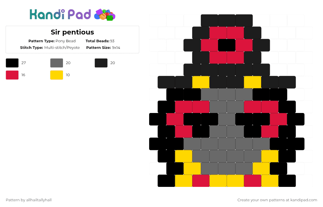 Sir pentious - Pony Bead Pattern by allhailtallyhall on Kandi Pad - red,gray