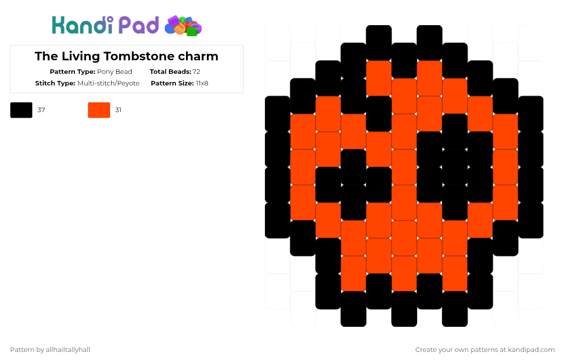 The Living Tombstone charm - Pony Bead Pattern by allhailtallyhall on Kandi Pad - red,black