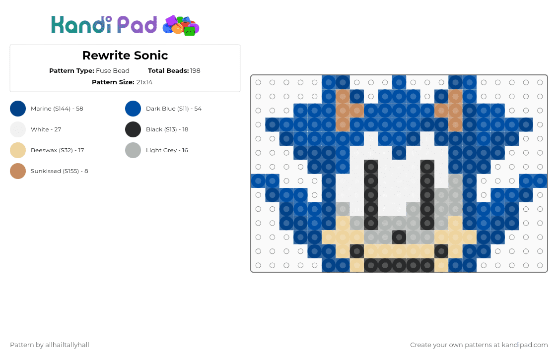 Rewrite Sonic - Fuse Bead Pattern by allhailtallyhall on Kandi Pad - blue,sonic