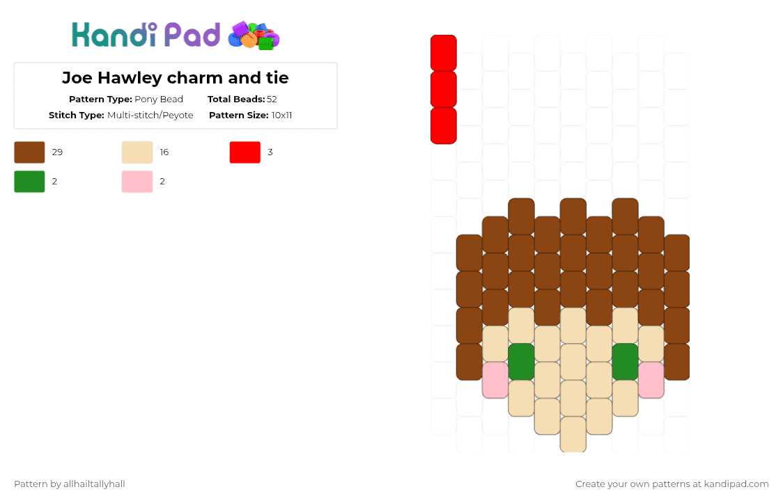 Joe Hawley charm and tie - Pony Bead Pattern by allhailtallyhall on Kandi Pad - 