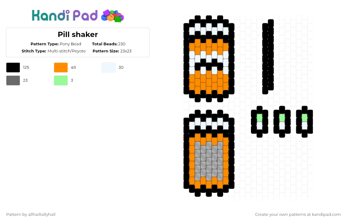 Pill shaker - Pony Bead Pattern by allhailtallyhall on Kandi Pad - black,orange