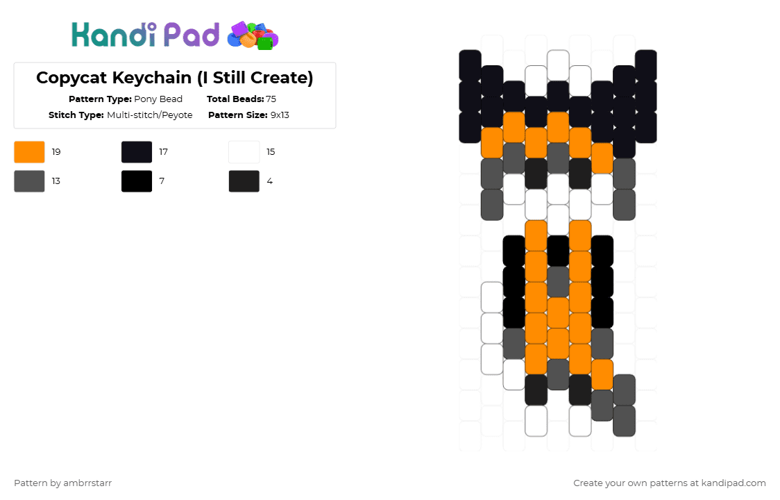 Copycat Keychain (I Still Create-YonKaGor) - Pony Bead Pattern by mortem_follower_fox on Kandi Pad - orange,gray,music,yonkagor,keychain,character,song