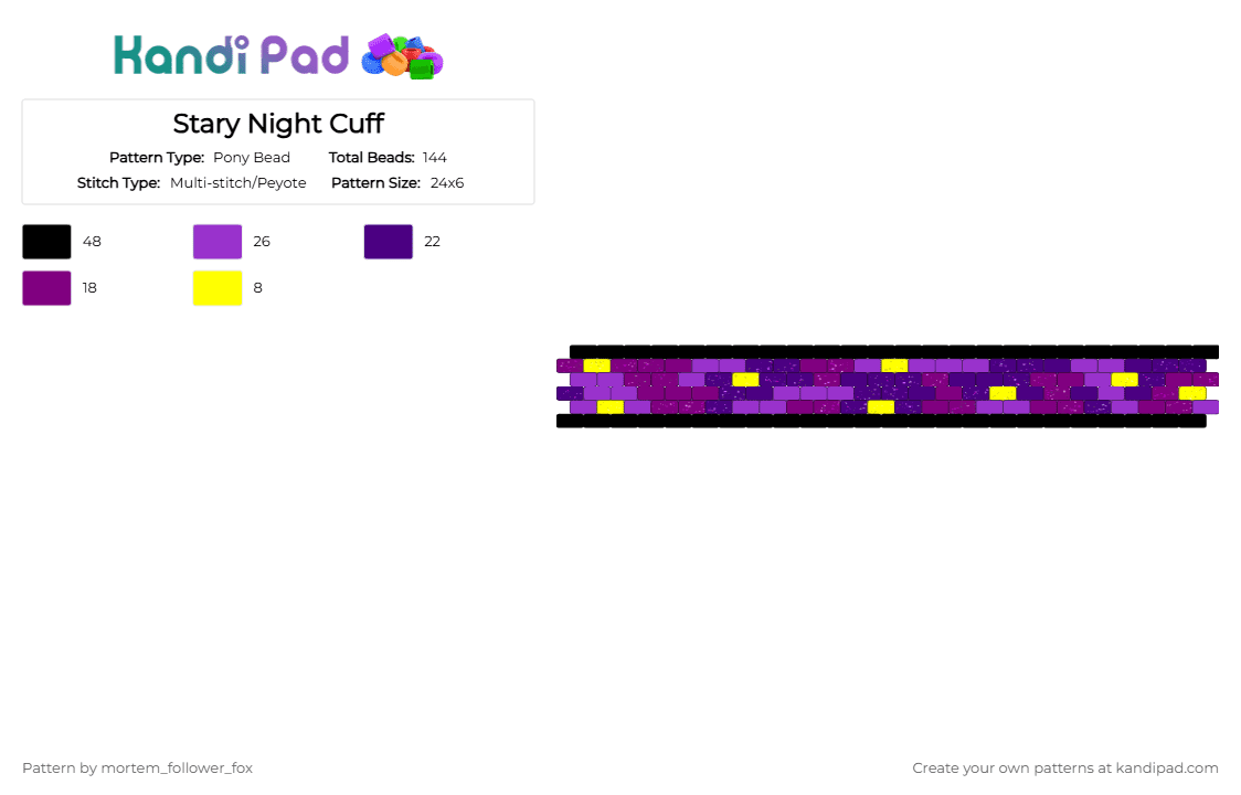 Stary Night Cuff - Pony Bead Pattern by mortem_follower_fox on Kandi Pad - purple,cuff,stars,night,glitter