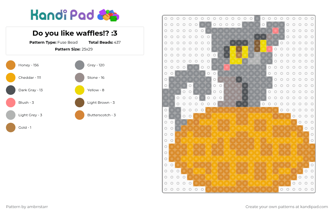 Do you like waffles!? :3 - Fuse Bead Pattern by mortem_follower_fox on Kandi Pad - book, gray, meme, orange, warrior cats