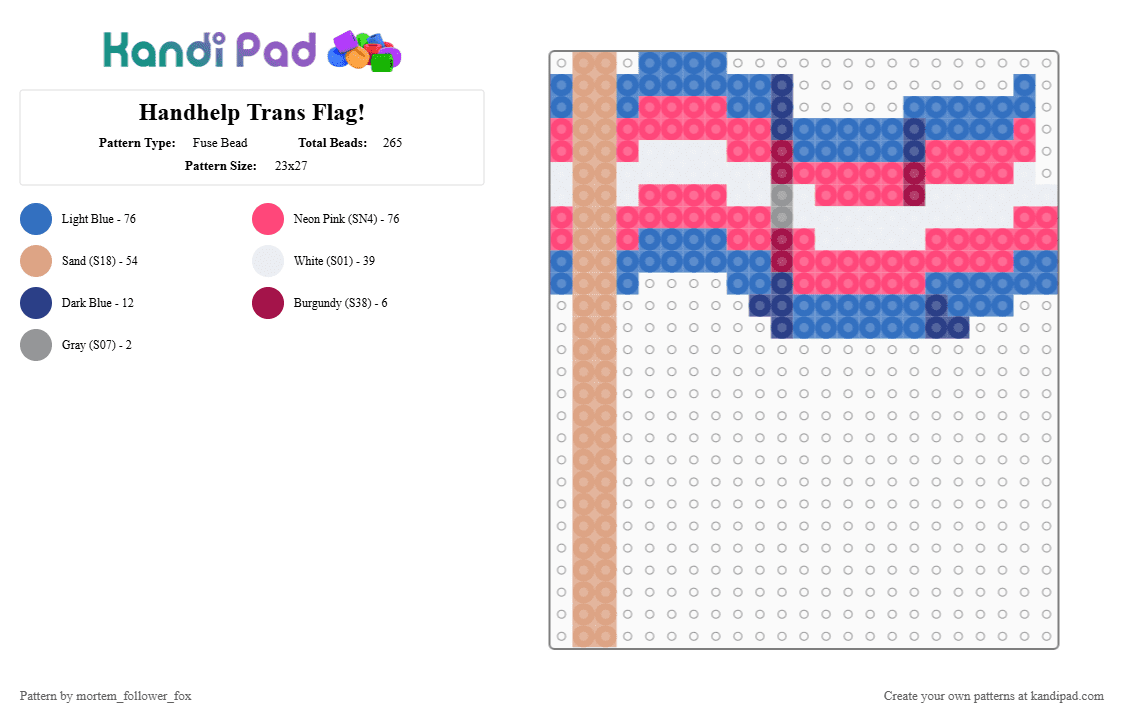 Handhelp Trans Flag! - Fuse Bead Pattern by amberfurredfox on Kandi Pad - beige, blue, flag, lgbtqia, pride, red, trans