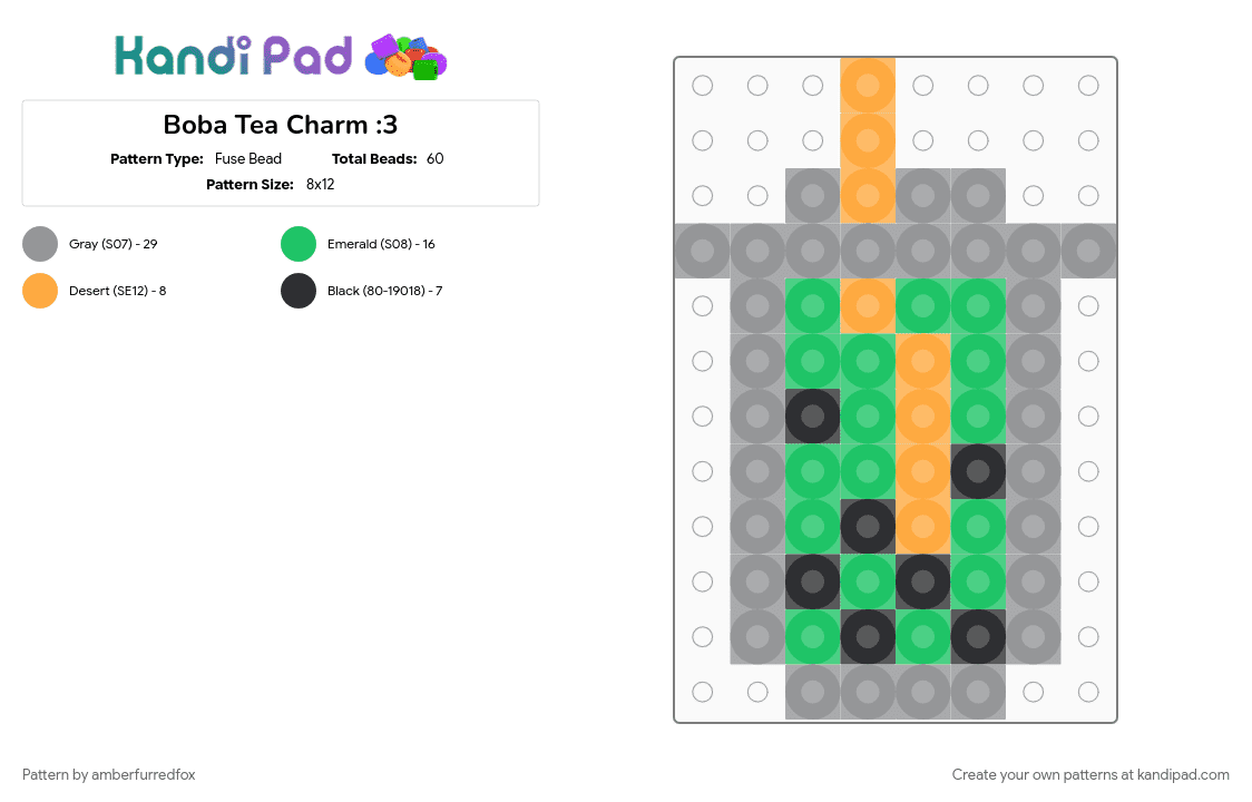 Boba Tea Charm :3 - Fuse Bead Pattern by amberfurredfox on Kandi Pad - boba, boba tea, charm, colorful, cute, drink, food, gray
