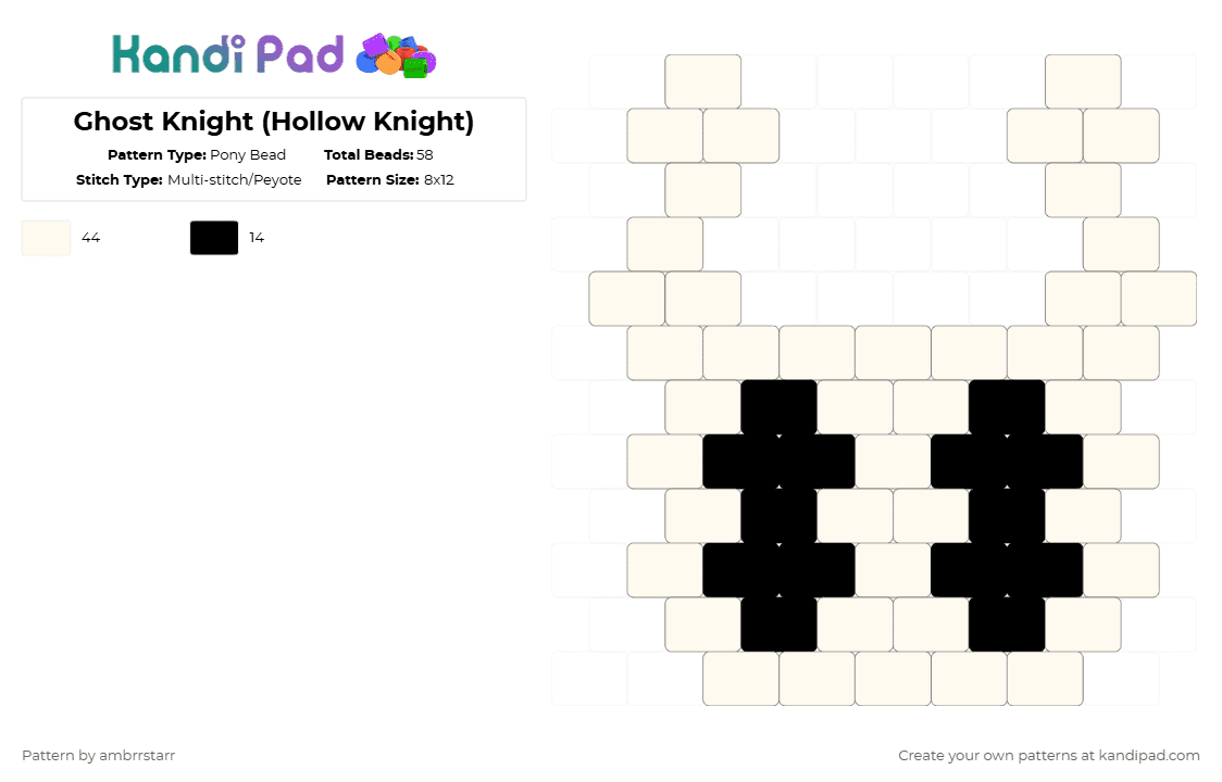 Ghost Knight (Hollow Knight) - Pony Bead Pattern by mortem_follower_fox on Kandi Pad - character, game, hollow knight, white