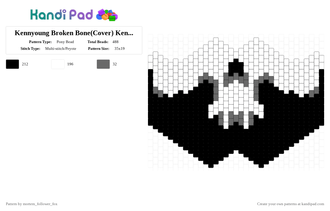 Kennyoung Broken Bone(Cover) Kenny Mask (Desc) - Pony Bead Pattern by mortem_follower_fox on Kandi Pad - white,music,artist,kennyoung,kenny,mask,black and white
