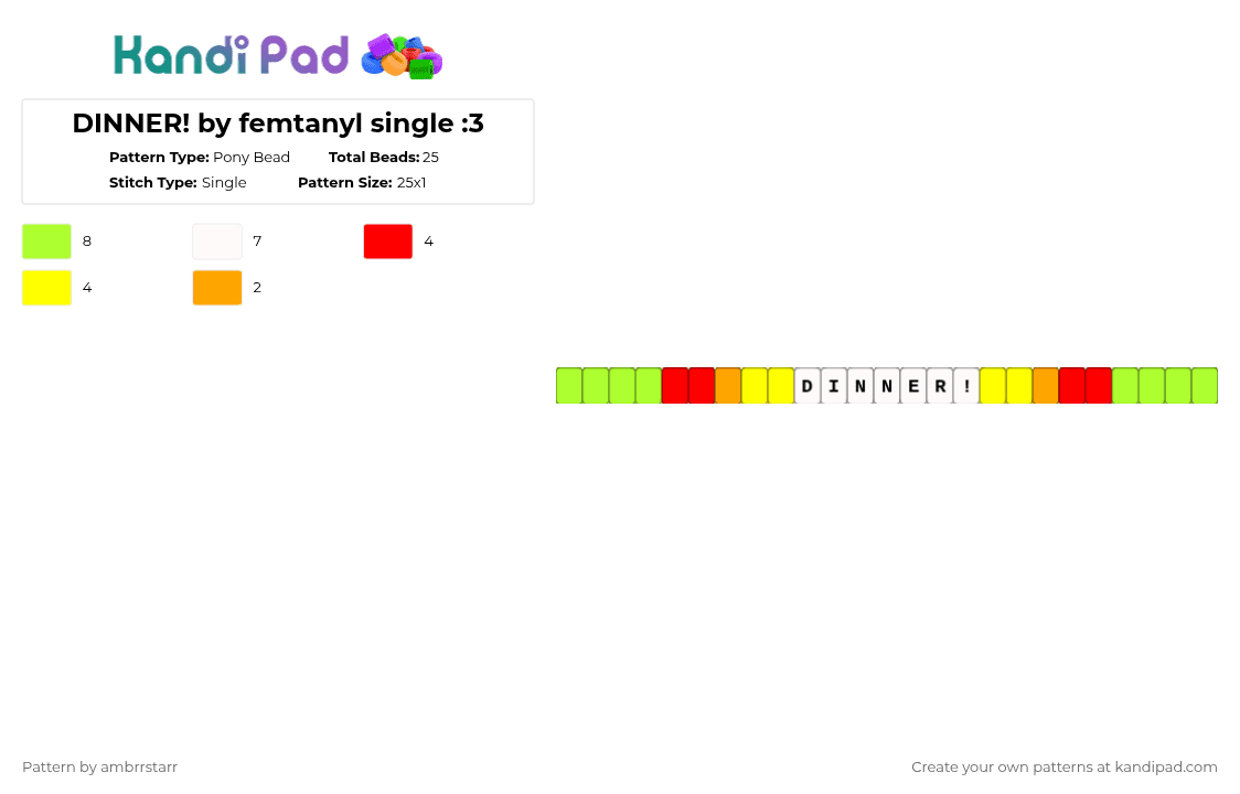 DINNER! by femtanyl single :3 - Pony Bead Pattern by mortem_follower_fox on Kandi Pad - green,song,music,single,gree,femtanyl