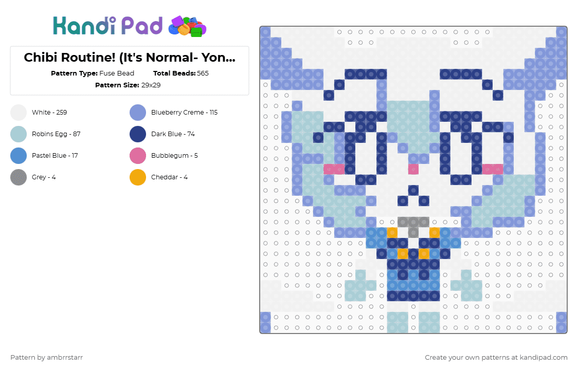 Chibi Routine! (It\'s Normal- YonKaGor) - Fuse Bead Pattern by mortem_follower_fox on Kandi Pad - white,blue,light blue,music,song,yonkagor,character