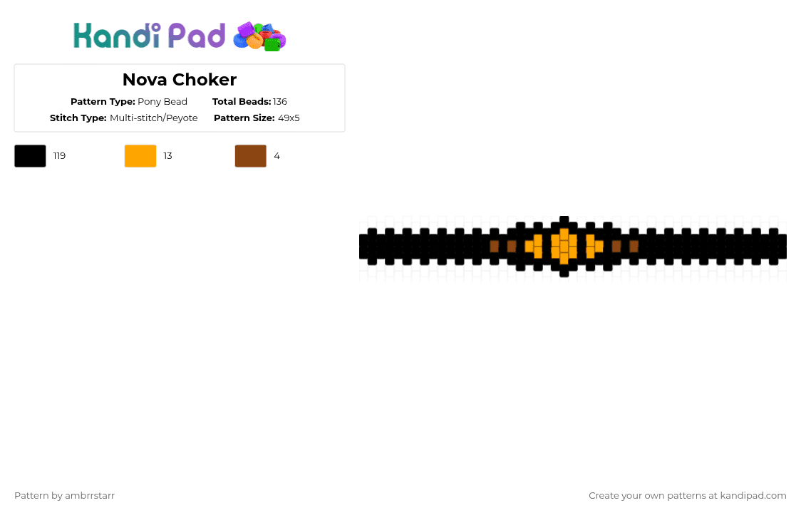 Nova Choker - Pony Bead Pattern by mortem_follower_fox on Kandi Pad - black,orange