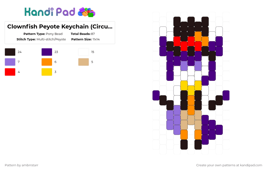Clownfish Peyote Keychain (Circus Hop-YonKaGor) - Pony Bead Pattern by mortem_follower_fox on Kandi Pad - character, music, purple, song, yonkagor
