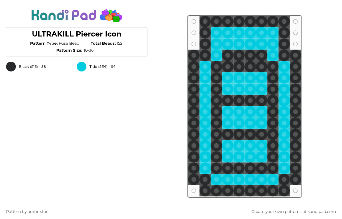 ULTRAKILL Piercer Icon - Fuse Bead Pattern by mortem_follower_fox on Kandi Pad - light blue,black,game,ultrakill,weapon