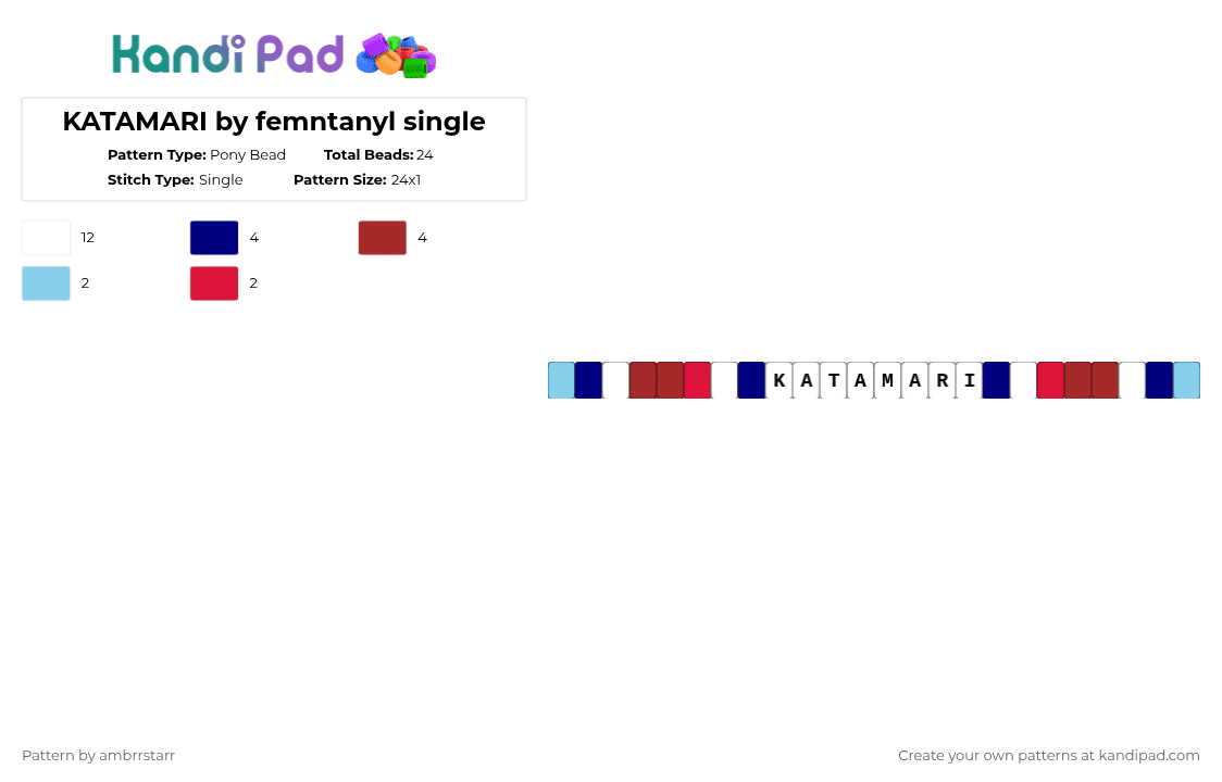KATAMARI by femtanyl single - Pony Bead Pattern by mortem_follower_fox on Kandi Pad - character, femtanyl, purple, red, song