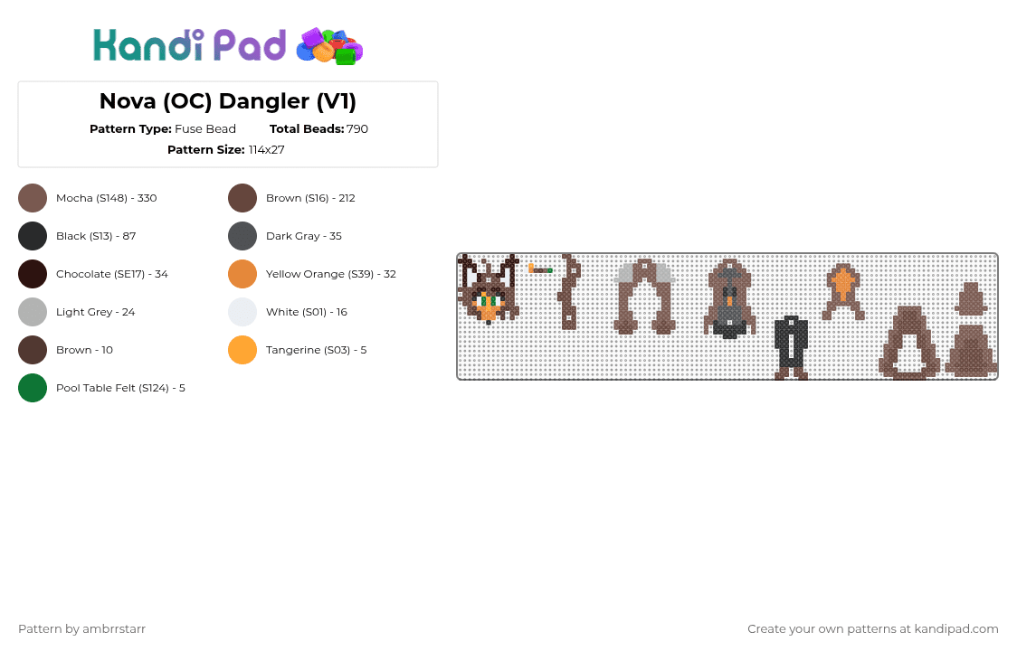 Nova (OC) Perler Doll (V1) - Fuse Bead Pattern by mortem_follower_fox on Kandi Pad - brown,tan